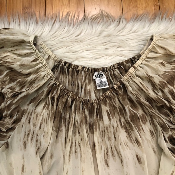 J.B.S Animal Print Ombre Puff Sleeves Brown Beige Tiered Mini Dress size 12 NWOT - Picture 3 of 11